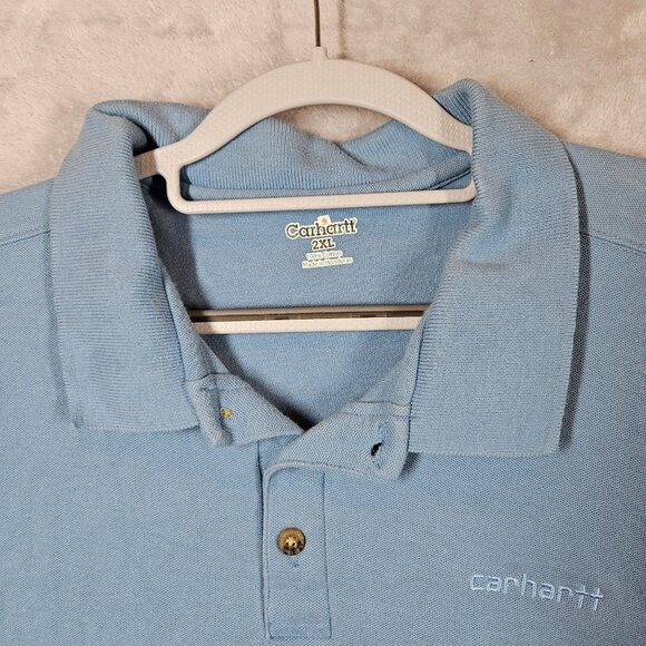Carhartt Mens Polo Shirt 2XL Blue 100% Cotton Short Sleeve Classic Fit Casual - Picture 3 of 13